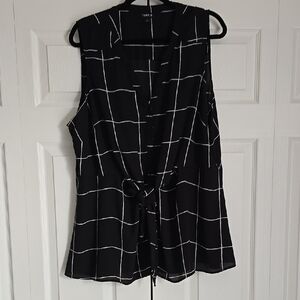 Torrid Georgette Button-Up Tie Front Peplum Blouse - Black Plaid